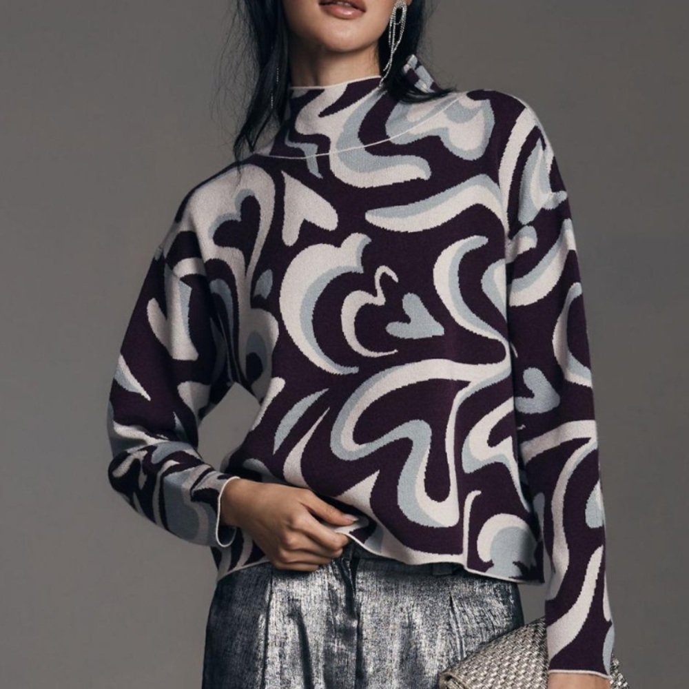 Maeve x Anthropologie The Carys Mock Neck Sweater in Plum